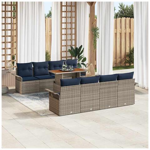 Set Divano da Giardino con cuscino 7 pcs grigio e blu navy - Foto 2
