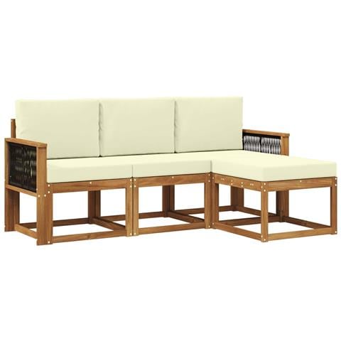 Set di divani da esterno con cuscino 4 pcs Naturale e Crema - Foto 1