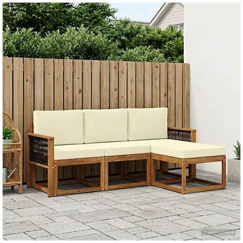 Set di divani da esterno con cuscino 4 pcs Naturale e Crema - Foto 2