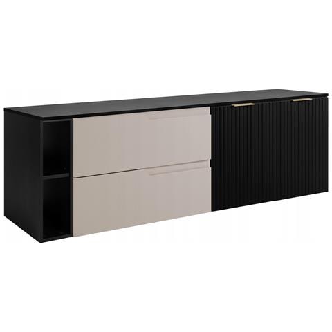 Mobile sottolavabo, Marrone e bianco, 140 cm, Con piano d'appoggio, 2 cassetti, MDF, 2 ante, Ripiano integrato, MODERNO - Foto 1