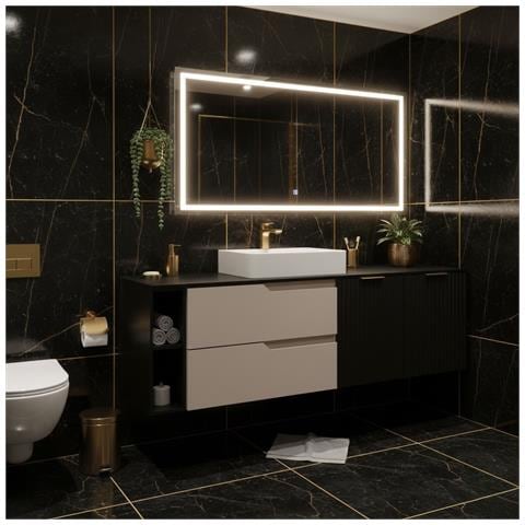 Mobile sottolavabo, Marrone e bianco, 140 cm, Con piano d'appoggio, 2 cassetti, MDF, 2 ante, Ripiano integrato, MODERNO - Foto 5