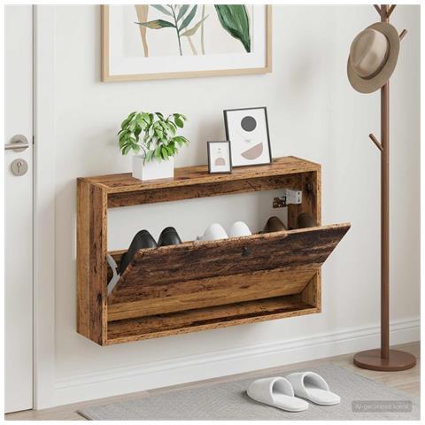 Mobiletto per Scarpe da Muro BREDA 71 x 17 x 43 cm Legno antico - Foto 2