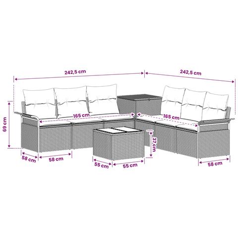 Set di divani 8 pz Nero Rattan sintetico e Acciaio - Foto 2