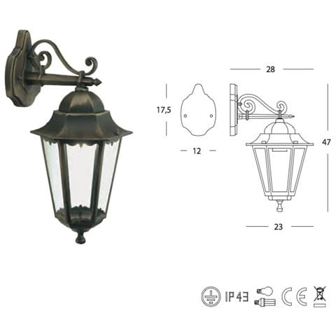 Applique in basso design classico illuminazione esterno nero-oro 100w 6pz - Foto 2