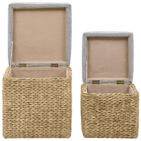 Set Pouf 2 Pz In Giunco Grigio - Foto 2