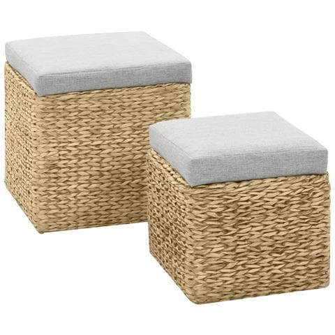 Set Pouf 2 Pz In Giunco Grigio - Foto 1