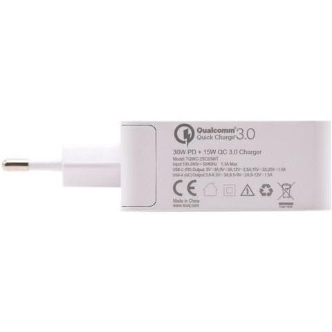 tqwc-2sc03wt - Caricatore da Parete a ricarica rapida con 2 x (USB-C e USB) 48 W / 6 A, con tecnologia di ricarica rapida e PD, caricatore portatile per dispositivi USB e USB-C, colore bianco - Foto 2