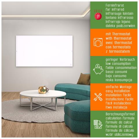 Riscaldatore elettrico infrarossi ElectricSun 600W bianco termosifone elettrico con termostato, installazione a parete e soffitto - Foto 6