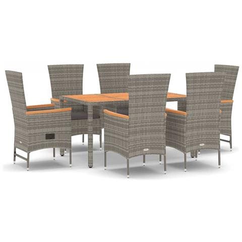 Set Da Pranzo Da Giardino 7 Pz Con Cuscini In Polyrattan Grigio - Foto 1