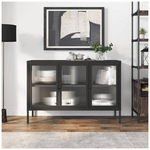 Credenza Nera 105x35x70 Cm Vetro E Acciaio - Foto 6