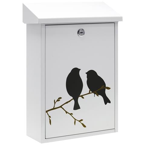 Premium E5601-bir Cassetta Postale Individuale In Acciaio Con Serigrafia Decorativa ""birds"", Dimensione M (din A4 E Riviste), Bianco - Foto 1