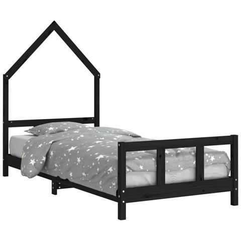 Giroletto per Bambini Nero 90x200 cm in Legno Massello di Pino - Foto 2