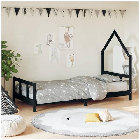 Giroletto per Bambini Nero 90x200 cm in Legno Massello di Pino - Foto 1