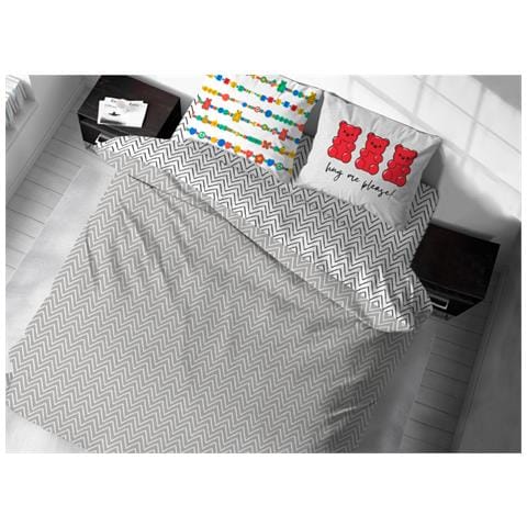 Sacco Copripiumino In 100% Cotone Made Italy Disegno Moderno Happy Singolo Love You - Foto 1