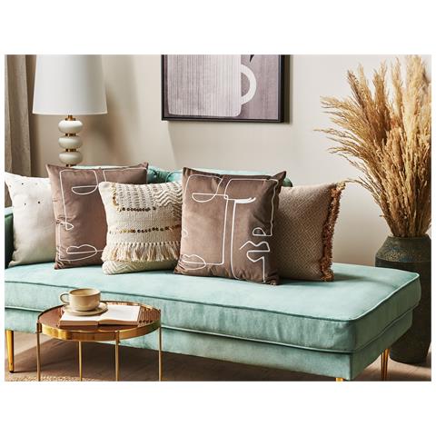 Set Di 2 Cuscini Philodendron Velluto 45 X 45 Cm Marrone Trama Astratta - Foto 1