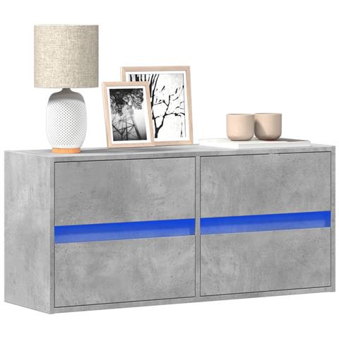 Mobile Tv A Parete Con Luci Led Grigio Cemento 100x31x45 Cm - Foto 1