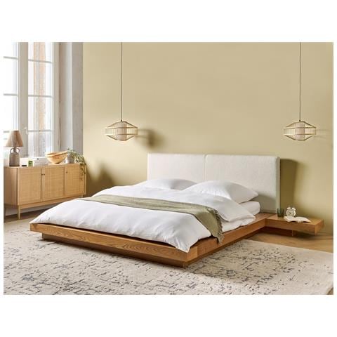 Letto Ad Acqua Matrimoniale Legno Chiaro Con Testata In Bouclé 160 X 200 Cm Zen - Foto 1