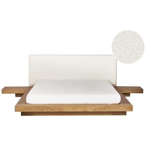Letto Ad Acqua Matrimoniale Legno Chiaro Con Testata In Bouclé 160 X 200 Cm Zen - Foto 2