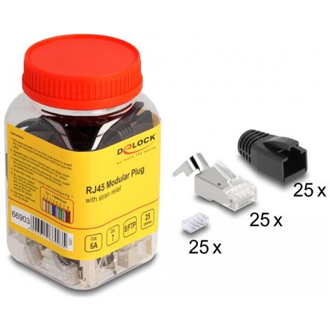 Spina modulare RJ45 con scarico della trazione Cat. 6A, Cat. 7 e protezioni antipiega set da 25 pezzi - Foto 2