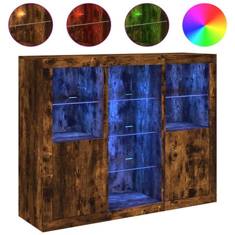 Credenze Con Luci Led 3 Pz Rovere Fumo In Legno Multistrato - Foto 2