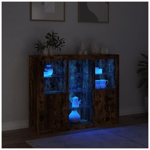 Credenze Con Luci Led 3 Pz Rovere Fumo In Legno Multistrato - Foto 3