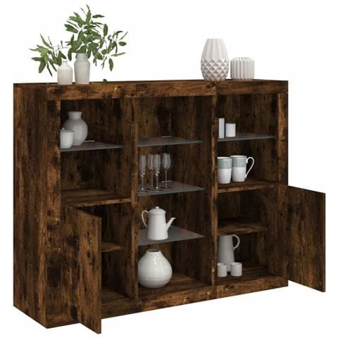 Credenze Con Luci Led 3 Pz Rovere Fumo In Legno Multistrato - Foto 1