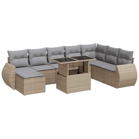 Set Divano Da Giardino 9 Pz Con Cuscini Beige In Polyrattan - Foto 2