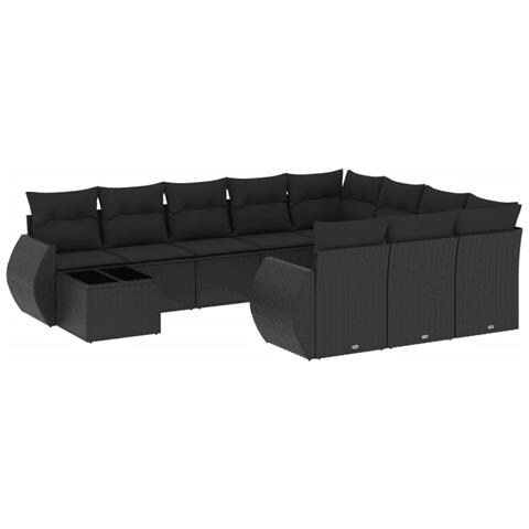 Set Divani Da Giardino 11 Pz Con Cuscini In Polyrattan Nero - Foto 2