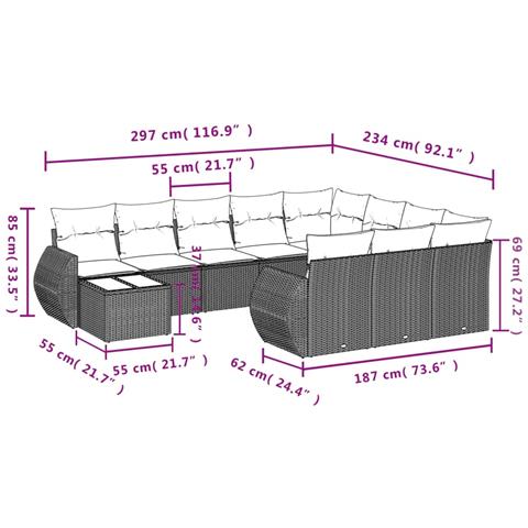 Set Divani Da Giardino 11 Pz Con Cuscini In Polyrattan Nero - Foto 3