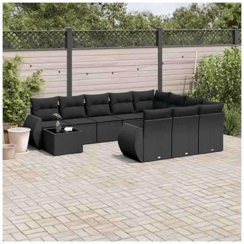 Set Divani Da Giardino 11 Pz Con Cuscini In Polyrattan Nero - Foto 1