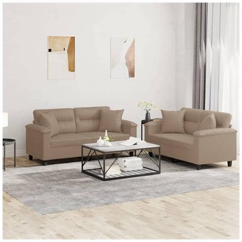 Set Di Divani 2 Pz Con Cuscini Cappuccino In Similpelle - Foto 1