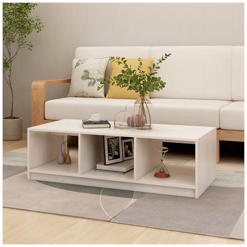 Lusso Casadino -  Tavolino Da Salotto Bianco 110x50x34 Cm Legno Massello Di Pino - Foto 8