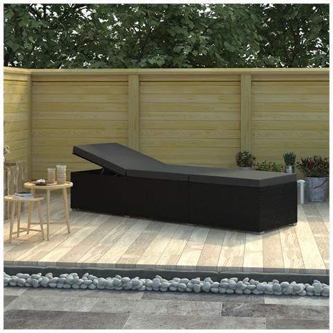 Lettino Prendisole Con Cuscino In Polyrattan Nero - Foto 8
