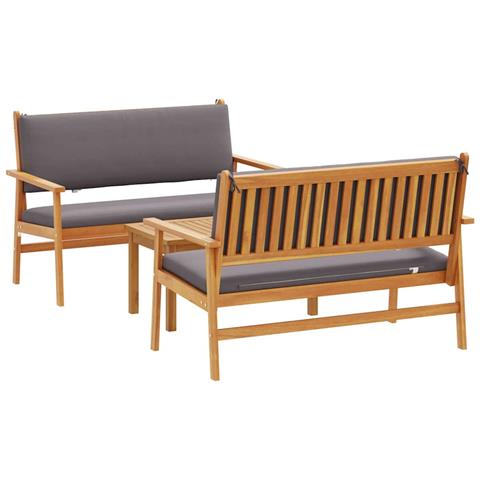 Set di divani da giardino a 3 pezzi con cuscini in legno massello di acacia - Foto 1