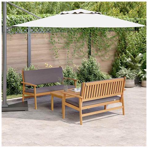 Set di divani da giardino a 3 pezzi con cuscini in legno massello di acacia - Foto 2