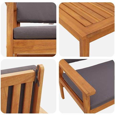 Set di divani da giardino a 3 pezzi con cuscini in legno massello di acacia - Foto 9