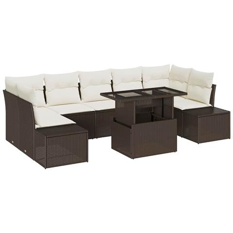Set divani da giardino 8 pezzi con cuscini polirattan marrone - Foto 1