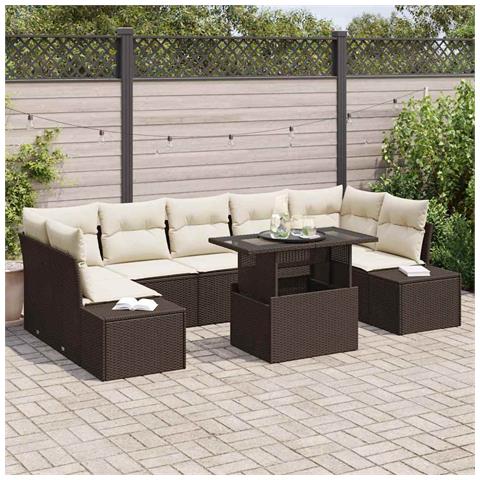 Set divani da giardino 8 pezzi con cuscini polirattan marrone - Foto 2