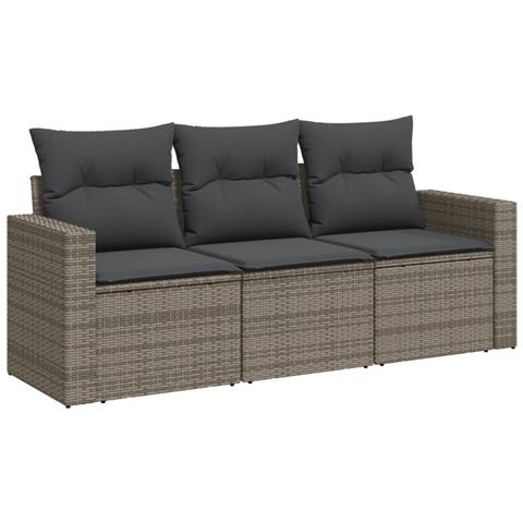 Set Divani da Giardino 3 pz con Cuscini Grigio in Polyrattan - Foto 1
