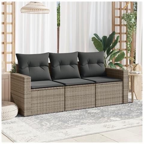 Set Divani da Giardino 3 pz con Cuscini Grigio in Polyrattan - Foto 2
