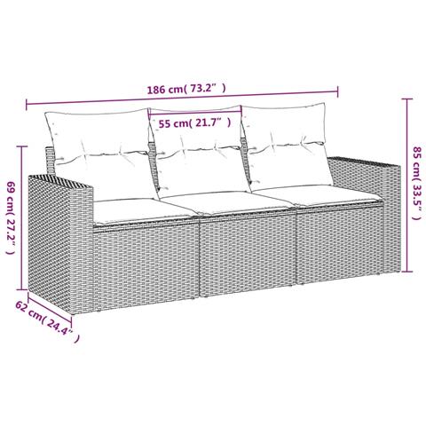 Set Divani da Giardino 3 pz con Cuscini Grigio in Polyrattan - Foto 3