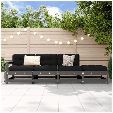 Set Salotto da Giardino 4 pz Grigio in Legno Massello di Pino - Foto 2