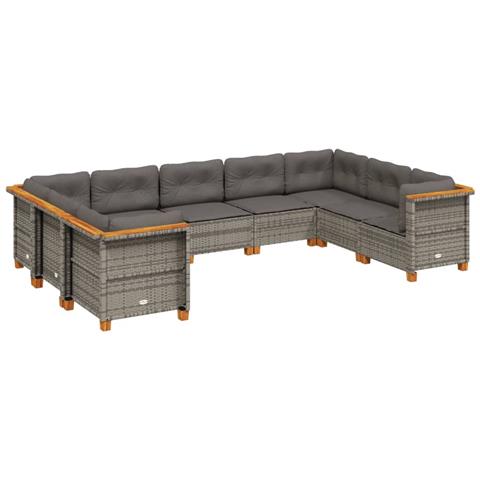 Set Divano da Giardino 9 pz con Cuscini Grigio in Polyrattan - Foto 1
