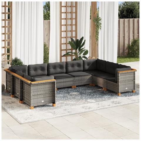 Set Divano da Giardino 9 pz con Cuscini Grigio in Polyrattan - Foto 2