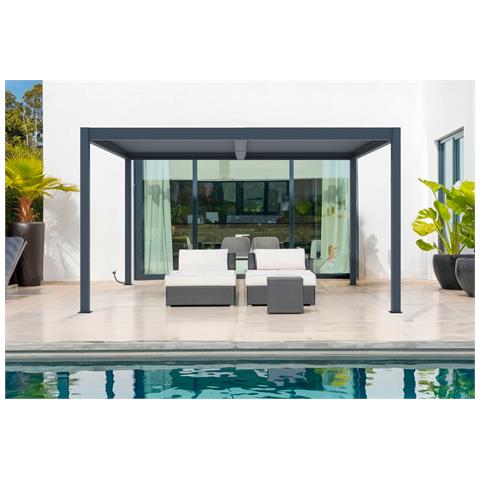 Pergola Bioclimatica Motorizzata Santa 4x3m - Alluminio - Grigio - Lamelle Orientabili In Acciaio - Foto 2