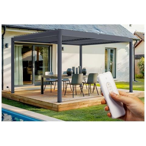 Pergola Bioclimatica Motorizzata Santa 4x3m - Alluminio - Grigio - Lamelle Orientabili In Acciaio - Foto 1