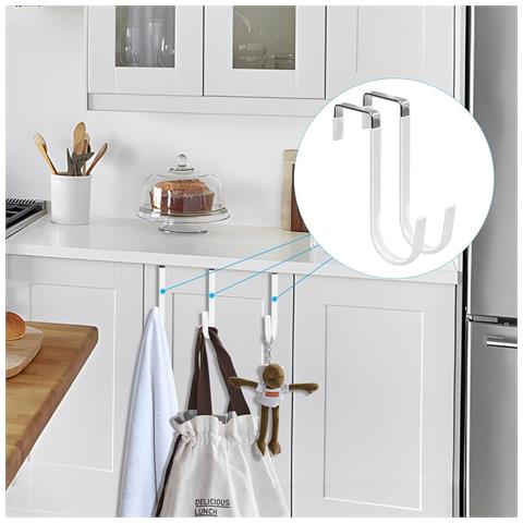 Ganci Sopra La Porta Senza Foratura, Spessore 10 Mm Per Porte Da 3,7 Cm (confezione Da 4) - Acciaio Inossidabile E Plastica White - Foto 6