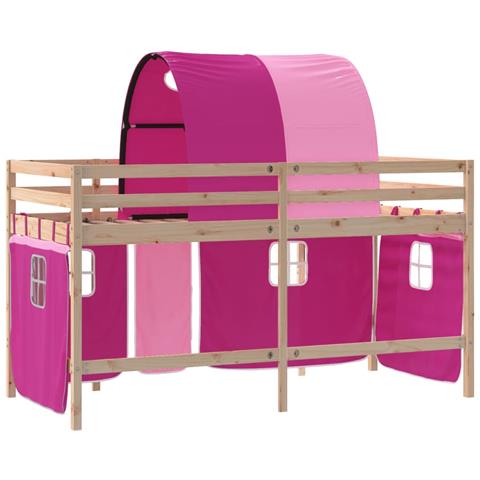 Letto a Soppalco con Tunnel Bambini Rosa 90x190cm Massello Pino - Foto 9