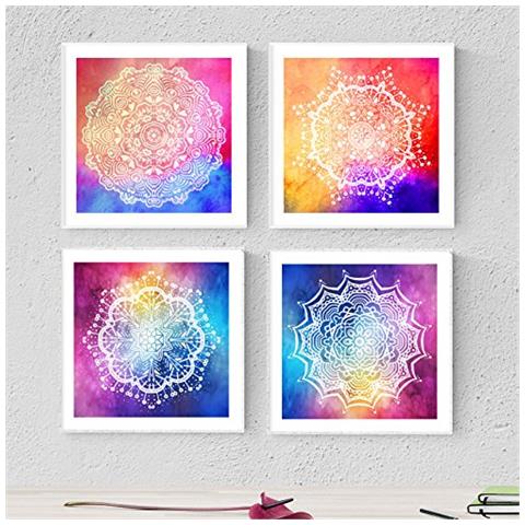 Set Di 4 Stampe Di Fogli Per Inquadrare Sensualidad. Con Immagini Di Mandala. Decorazione Domestica Fotogrammi Da Incorniciare Senza Cornice 20x20 Cm - Foto 1