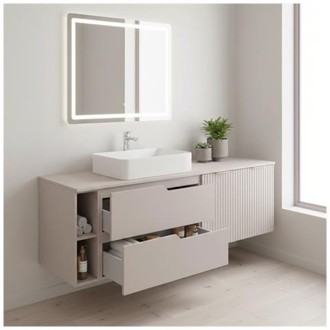 Mobile sottolavabo, Marrone e nero, 140 cm, Con piano d'appoggio, 2 cassetti, MDF, 2 ante, Ripiano integrato, MODERNO - Foto 2